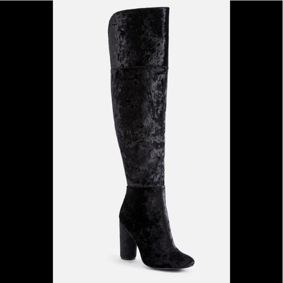 Last Pair! NWT JustFab OTK Black Velvet Heeled Boots - Picture 12 of 17